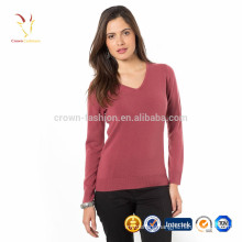 Women's Ladies Long Sleeve V-Neck Collar 100% Cashmere Sweater